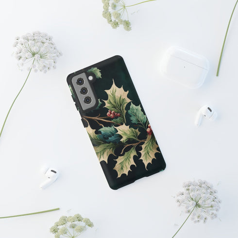 Dark Green Festive Holly in Watercolor - Impact Resistant Phone Case